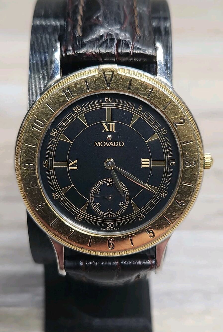 Vintage Mens Movado ESQ 34mm 81.09.861 Rotating Bezel Watch